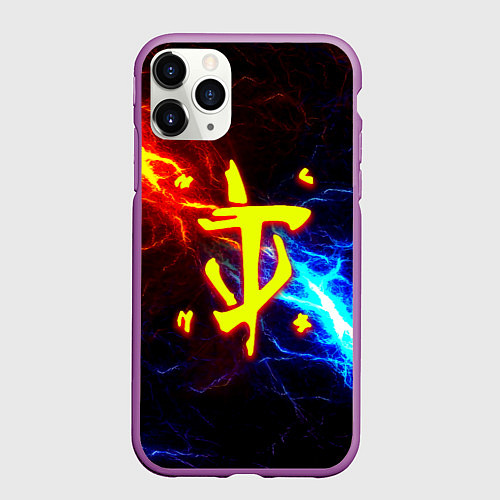 Чехол iPhone 11 Pro матовый Doom шторм с молниями / 3D-Фиолетовый – фото 1