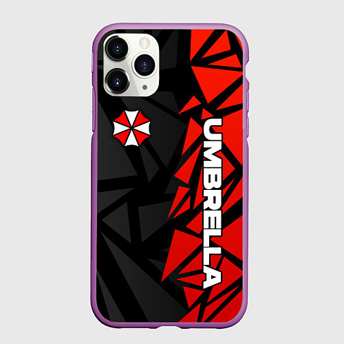 Чехол iPhone 11 Pro матовый Umbrella corp - красные фрагменты / 3D-Фиолетовый – фото 1