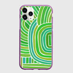 Чехол iPhone 11 Pro матовый Абстрактный узор зеленый, цвет: 3D-фиолетовый