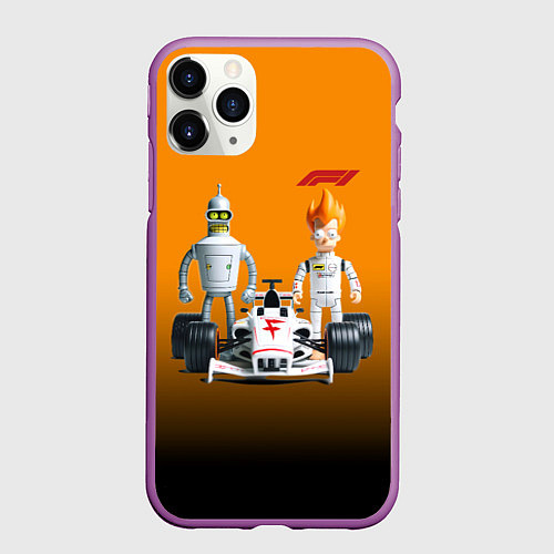 Чехол iPhone 11 Pro матовый Механик Бендер и пилот формулы 1 Фрай / 3D-Фиолетовый – фото 1