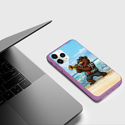 Чехол iPhone 11 Pro матовый Медведь играет ска на пляже, цвет: 3D-фиолетовый — фото 2