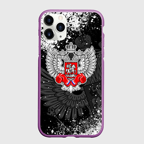 Чехол iPhone 11 Pro матовый Федерация бокса России - брызги / 3D-Фиолетовый – фото 1
