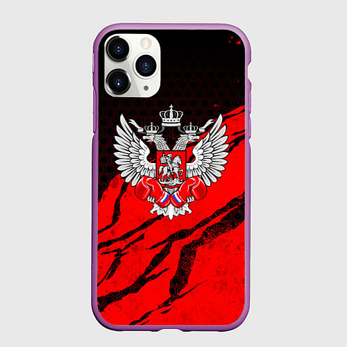 Чехол iPhone 11 Pro матовый Федерация бокса России - красный / 3D-Фиолетовый – фото 1