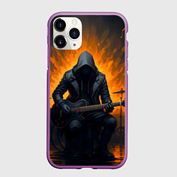 Чехол iPhone 11 Pro матовый Гитарист играющий в пламени