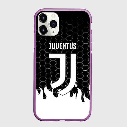 Чехол iPhone 11 Pro матовый Juventus соты огонь / 3D-Фиолетовый – фото 1