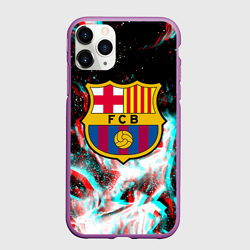 Чехол iPhone 11 Pro матовый Barcelona огонь глитч / 3D-Фиолетовый – фото 1