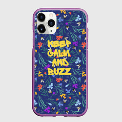 Чехол iPhone 11 Pro матовый Keep calm and buzz - пчелы и цветы