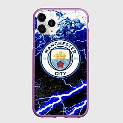 Чехол iPhone 11 Pro матовый Манчестер сити молнии шторм, цвет: 3D-фиолетовый