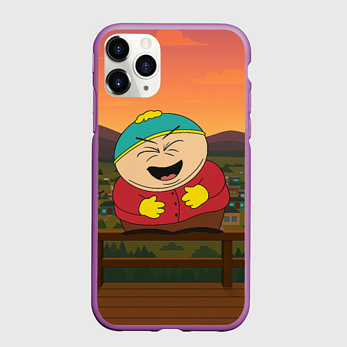 Чехол iPhone 11 Pro матовый Эрик Картман смеется держа живот / 3D-Фиолетовый – фото 1