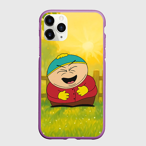 Чехол iPhone 11 Pro матовый Эрик Картман смеется в саду / 3D-Фиолетовый – фото 1