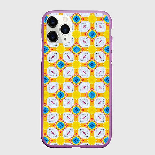 Чехол iPhone 11 Pro матовый Желто-голубой геометрический паттерн / 3D-Фиолетовый – фото 1