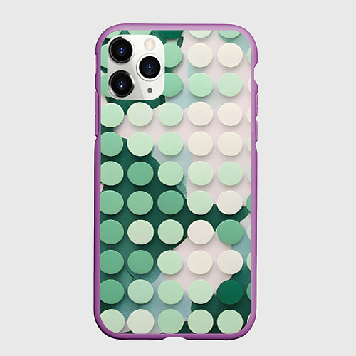 Чехол iPhone 11 Pro матовый Зеленые объемные круги / 3D-Фиолетовый – фото 1