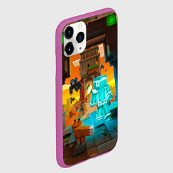 Чехол iPhone 11 Pro матовый Майнкрафт - воин в алмазной броне, цвет: 3D-фиолетовый — фото 2