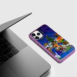Чехол iPhone 11 Pro матовый Новый год в Майнкрафт, цвет: 3D-фиолетовый — фото 2