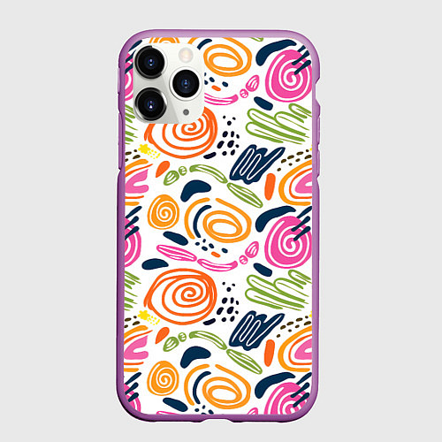Чехол iPhone 11 Pro матовый Яркие спирали / 3D-Фиолетовый – фото 1