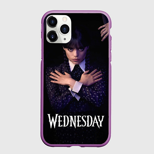 Чехол iPhone 11 Pro матовый Уэнсдей в гробу и вещь Wednesday / 3D-Фиолетовый – фото 1