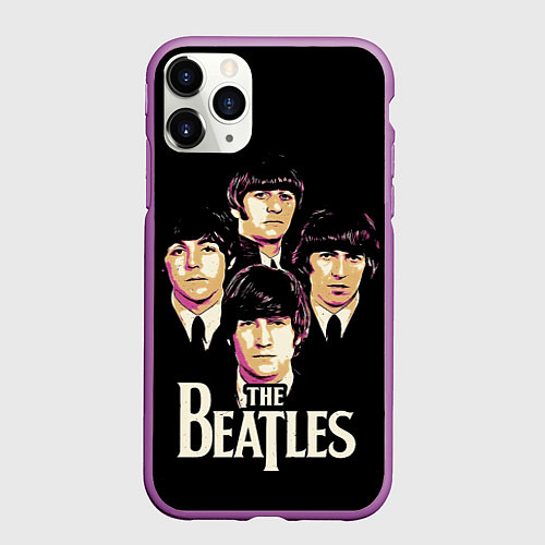 Чехол iPhone 11 Pro матовый The Beatles faces / 3D-Фиолетовый – фото 1