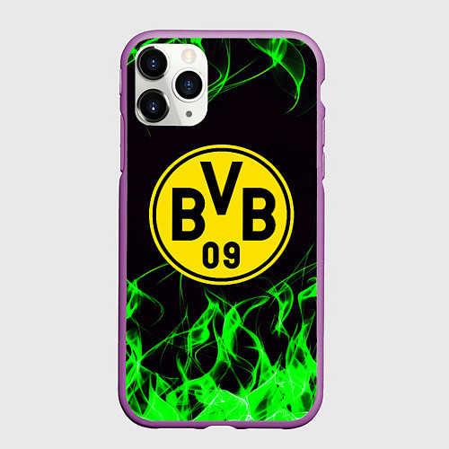 Чехол iPhone 11 Pro матовый Borussia зелёный огонь / 3D-Фиолетовый – фото 1