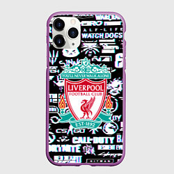 Чехол iPhone 11 Pro матовый Логотипы игр Ливерпуль глитч, цвет: 3D-фиолетовый