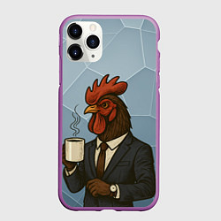 Чехол iPhone 11 Pro матовый Петух бизнесмен с кофе, цвет: 3D-фиолетовый
