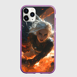 Чехол iPhone 11 Pro матовый Цири и дракон в огне