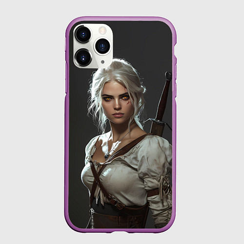 Чехол iPhone 11 Pro матовый Цири строгий взгляд / 3D-Фиолетовый – фото 1