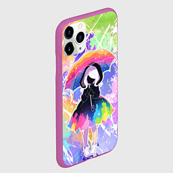 Чехол iPhone 11 Pro матовый Девочка под дождём арт, цвет: 3D-фиолетовый — фото 2