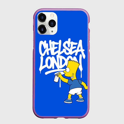 Чехол iPhone 11 Pro матовый Граффити Челси и Барт Симпсон / 3D-Фиолетовый – фото 1