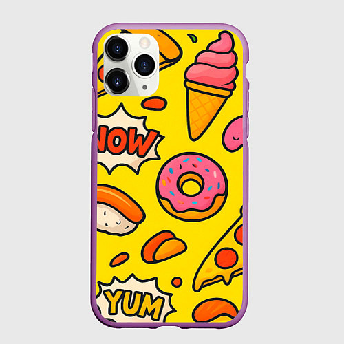 Чехол iPhone 11 Pro матовый Комикс про еду / 3D-Фиолетовый – фото 1