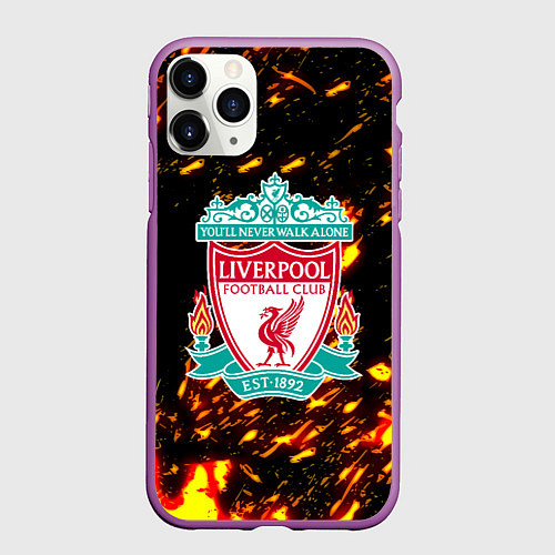 Чехол iPhone 11 Pro матовый Liverpool краски огненные / 3D-Фиолетовый – фото 1