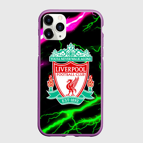 Чехол iPhone 11 Pro матовый Liverpool неоновые молнии / 3D-Фиолетовый – фото 1