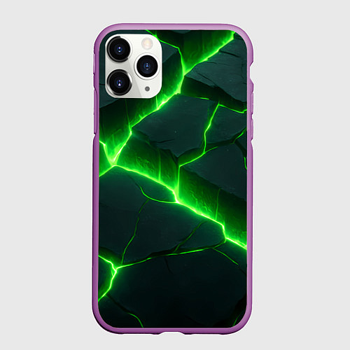 Чехол iPhone 11 Pro матовый Кислотный зеленый свет из плит / 3D-Фиолетовый – фото 1