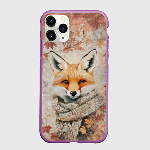 Чехол iPhone 11 Pro матовый Лис в шерстяном шарфе / 3D-Фиолетовый – фото 1