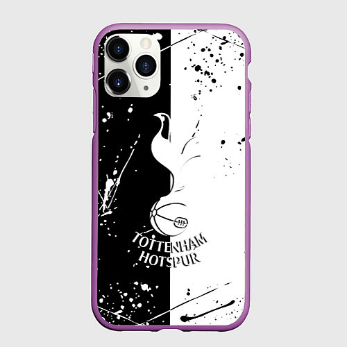 Чехол iPhone 11 Pro матовый Тоттенхэм черно белые брызги / 3D-Фиолетовый – фото 1