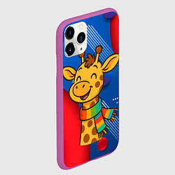 Чехол iPhone 11 Pro матовый Радостныйй жираф в шарфе, цвет: 3D-фиолетовый — фото 2