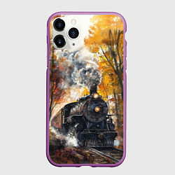 Чехол iPhone 11 Pro матовый Акварельный паровоз, цвет: 3D-фиолетовый