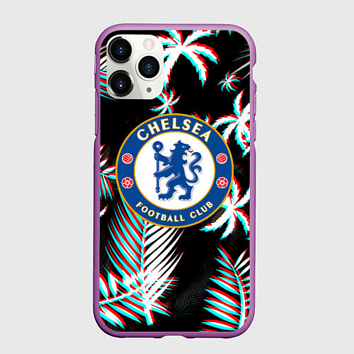 Чехол iPhone 11 Pro матовый Chelsea тропики глитч текстура / 3D-Фиолетовый – фото 1