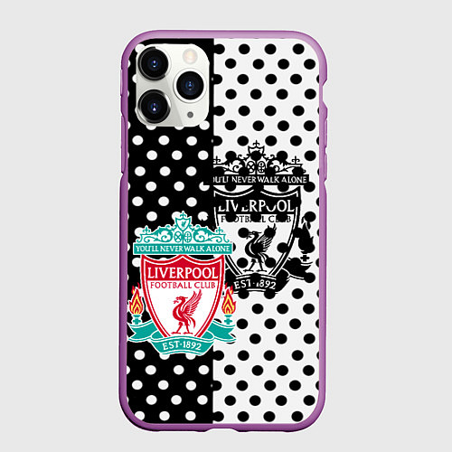 Чехол iPhone 11 Pro матовый Liverpool черно белые точки / 3D-Фиолетовый – фото 1