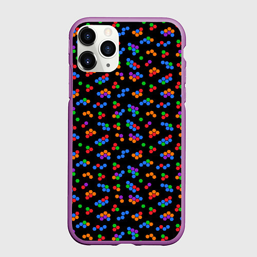 Чехол iPhone 11 Pro матовый Разноцветные детали мозаики на черном / 3D-Фиолетовый – фото 1