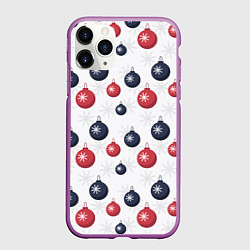 Чехол iPhone 11 Pro матовый Синие и красные новогодние шары со снежинками, цвет: 3D-фиолетовый
