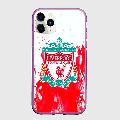 Чехол iPhone 11 Pro матовый Liverpool розовый огонь / 3D-Фиолетовый – фото 1