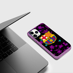 Чехол iPhone 11 Pro матовый Барселона неоновые снежинки, цвет: 3D-фиолетовый — фото 2