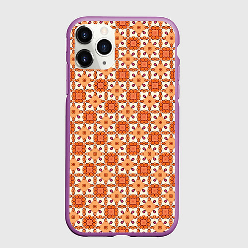 Чехол iPhone 11 Pro матовый Оранжевая цветочно-геометрическая текстура / 3D-Фиолетовый – фото 1