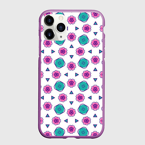 Чехол iPhone 11 Pro матовый Цветочно-геометрический паттерн / 3D-Фиолетовый – фото 1