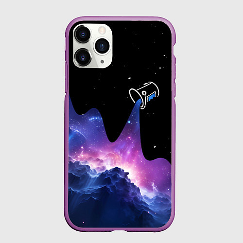 Чехол iPhone 11 Pro матовый Потеки космической краски / 3D-Фиолетовый – фото 1