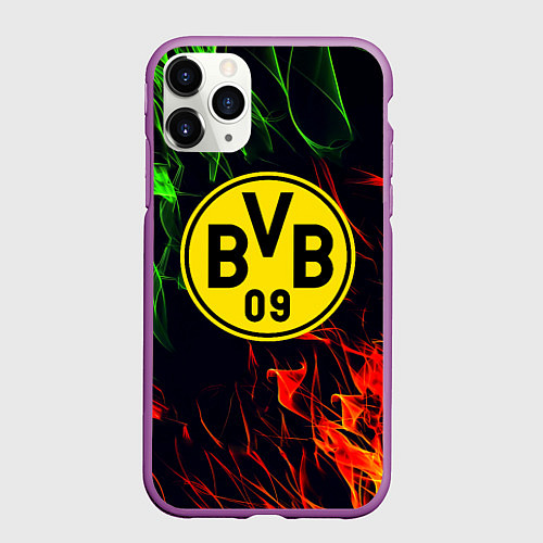 Чехол iPhone 11 Pro матовый Borussia flame toxic / 3D-Фиолетовый – фото 1