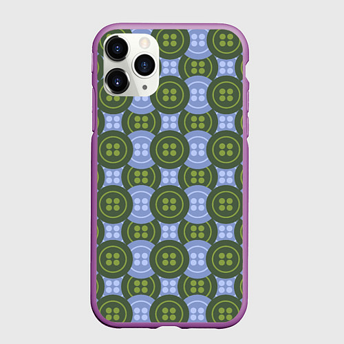 Чехол iPhone 11 Pro матовый Зеленые и синие пуговицы / 3D-Фиолетовый – фото 1