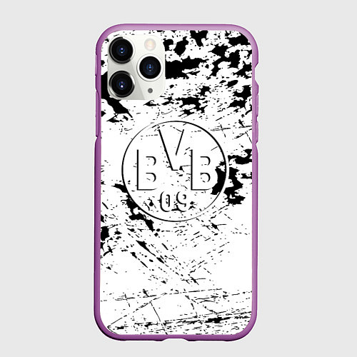 Чехол iPhone 11 Pro матовый Borussia черно белые краски / 3D-Фиолетовый – фото 1
