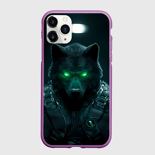 Чехол iPhone 11 Pro матовый Киберпанк волк в броне / 3D-Фиолетовый – фото 1