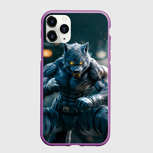 Чехол iPhone 11 Pro матовый Волк боец / 3D-Фиолетовый – фото 1